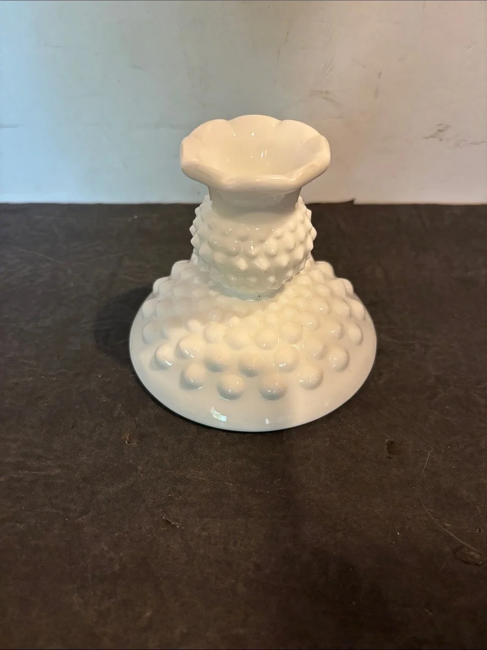 Fenton 3974 Dome Footed White Hobnail 3” Glass Candle Holders - Pair